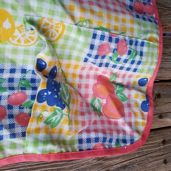 Adorable Vintage Berries Gingham Print Apron Snap Smock M - Picture 7 of 10